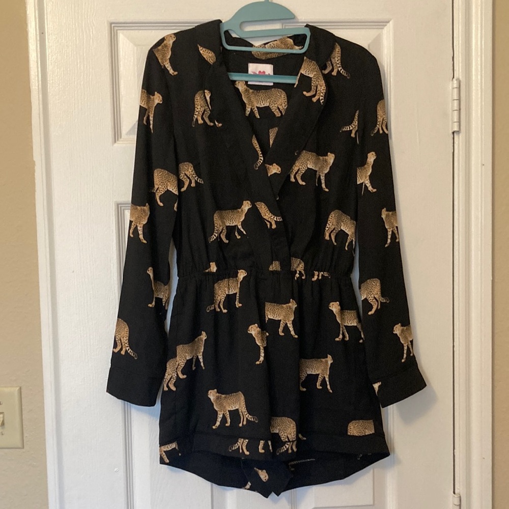 Black Animal-print long-sleeved romper